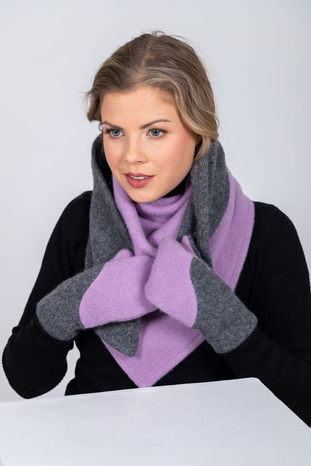 Versatile Handmade Wool Triangle Shawl - Lilac, Medium Grey