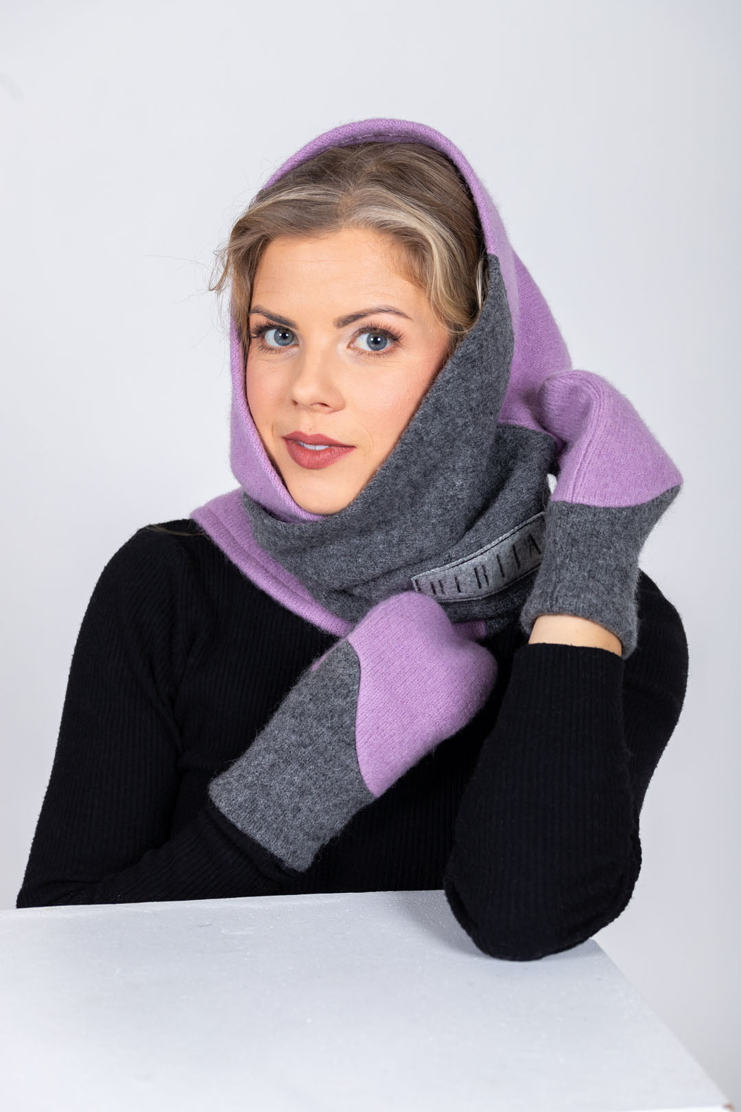 Versatile Handmade Wool Triangle Shawl - Lilac, Medium Grey