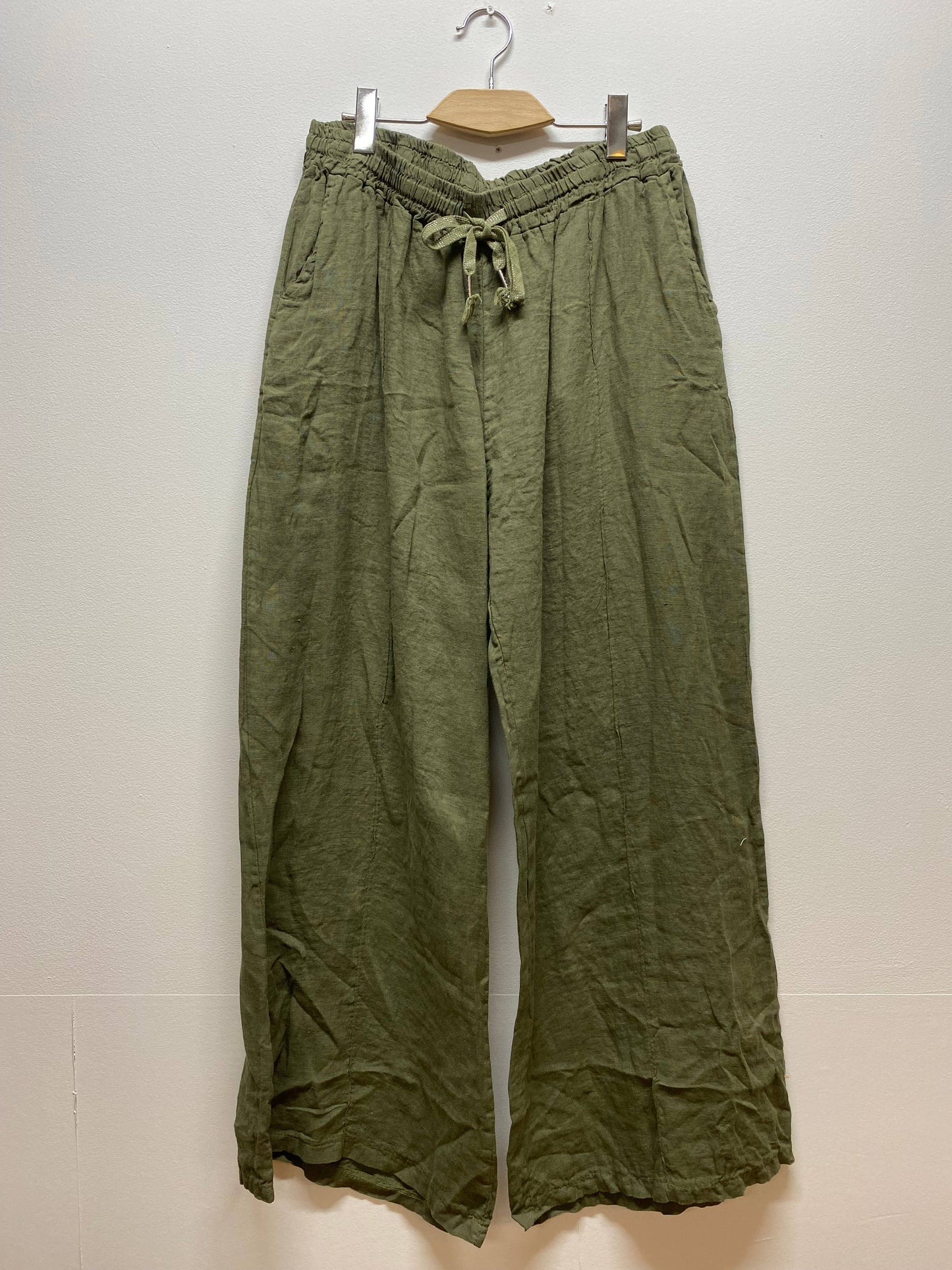 Naisten pellavahousut – khaki, 100 % pellavaa, yksi koko (40–52)