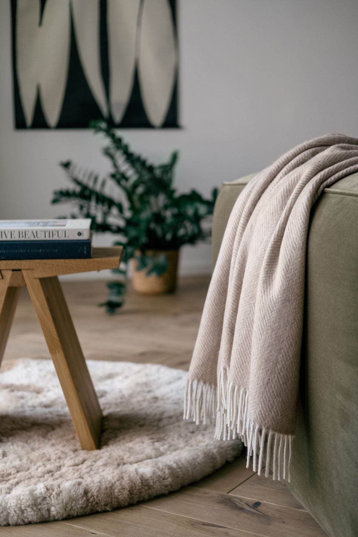 Natural Alpaca Wool Throw - Classic Fishbone