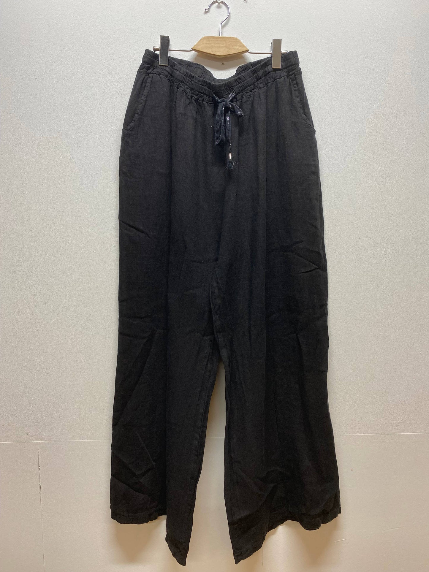 Naisten pellavahousut – musta, 100 % pellavaa, yksi koko (40–52)