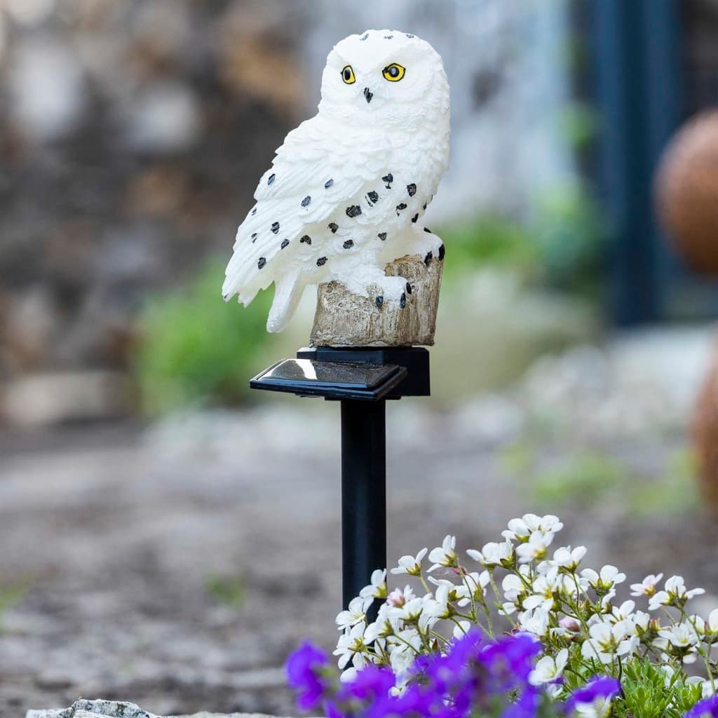 HI LED Pöllö puutarhavalo aurinkovoimalla valkoinen