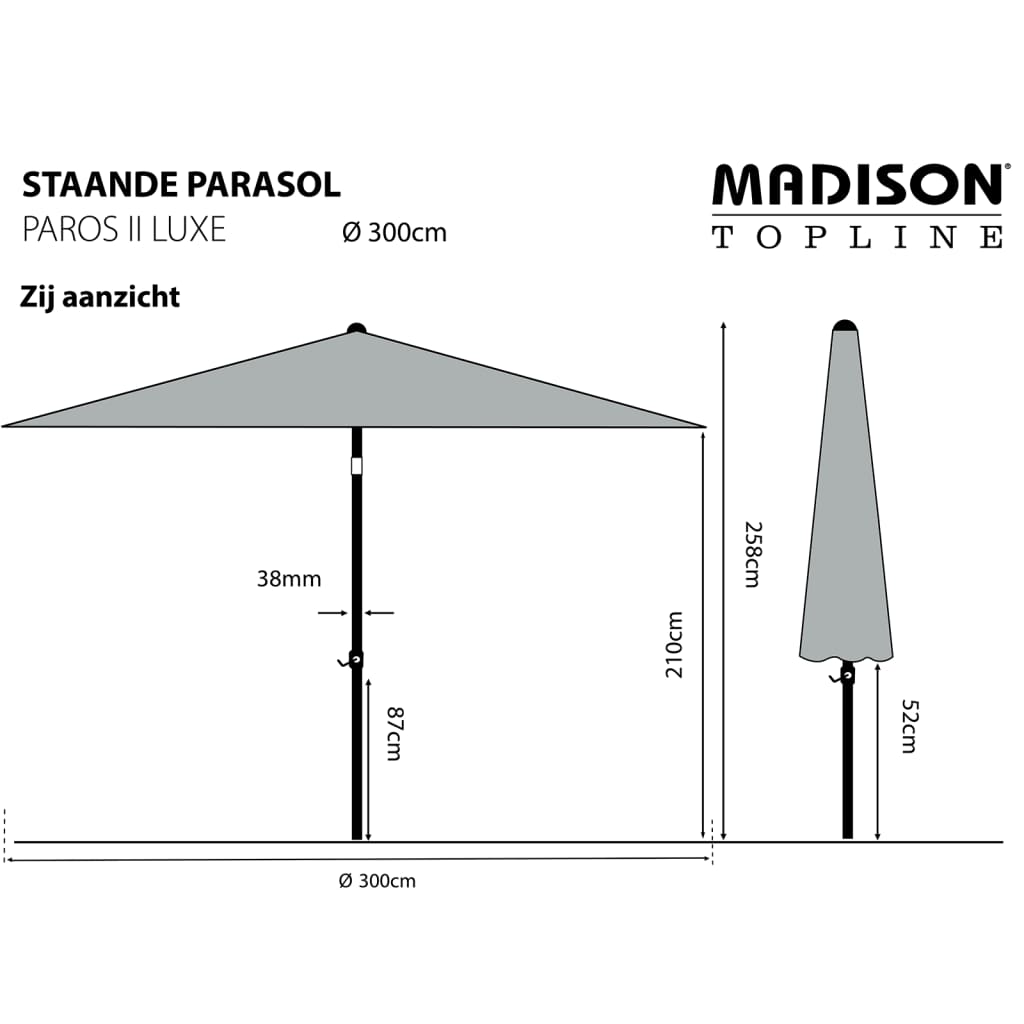 Madison Puutarha-aurinkovarjo Paros II Luxe 300 cm salvianvihreä