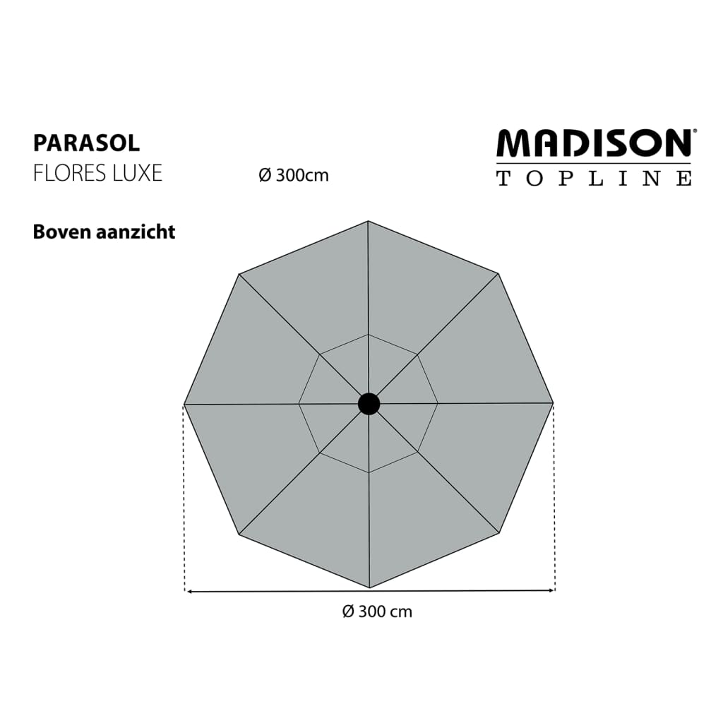 Madison Puutarha-aurinkovarjo Flores Luxe 300 cm pyöreä vaaleanharmaa