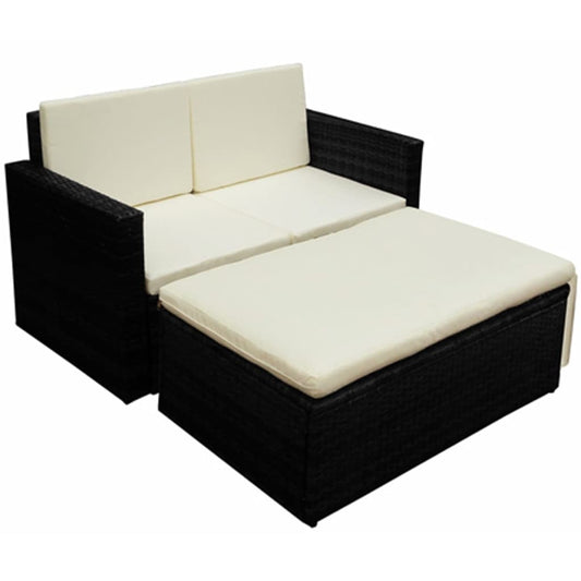 2-piece garden lounge set with cushions poly rattan black