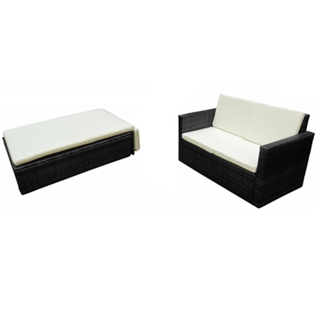 2-piece garden lounge set with cushions poly rattan black