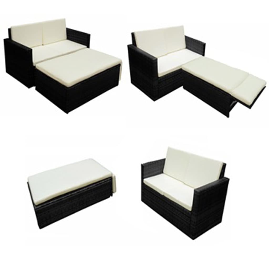 2-piece garden lounge set with cushions poly rattan black