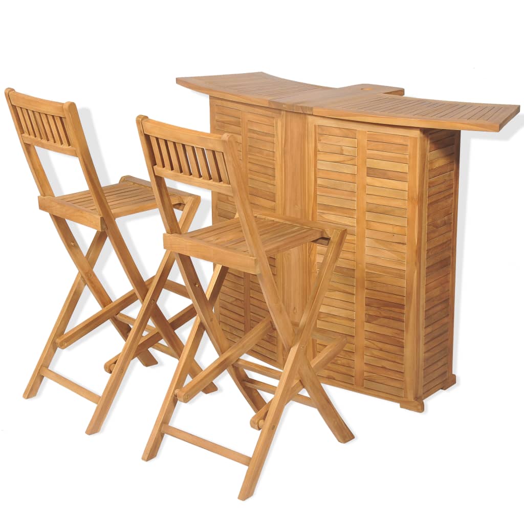 3-piece Bistro set with folding chairs, teak