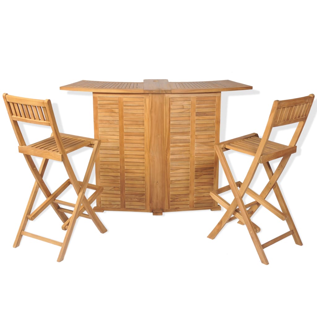 3-piece Bistro set with folding chairs, teak