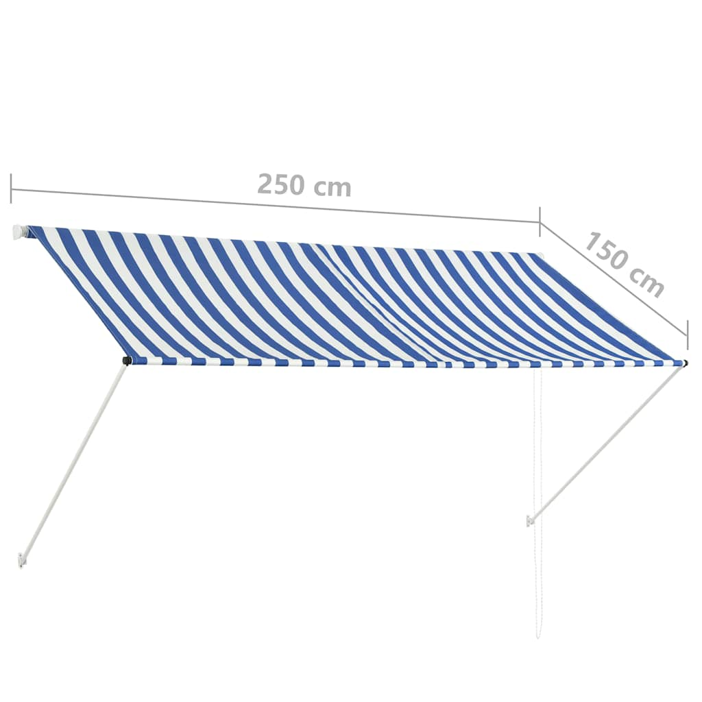 Sisäänkelattava markiisi 250x150 cm sininen ja valkoinen