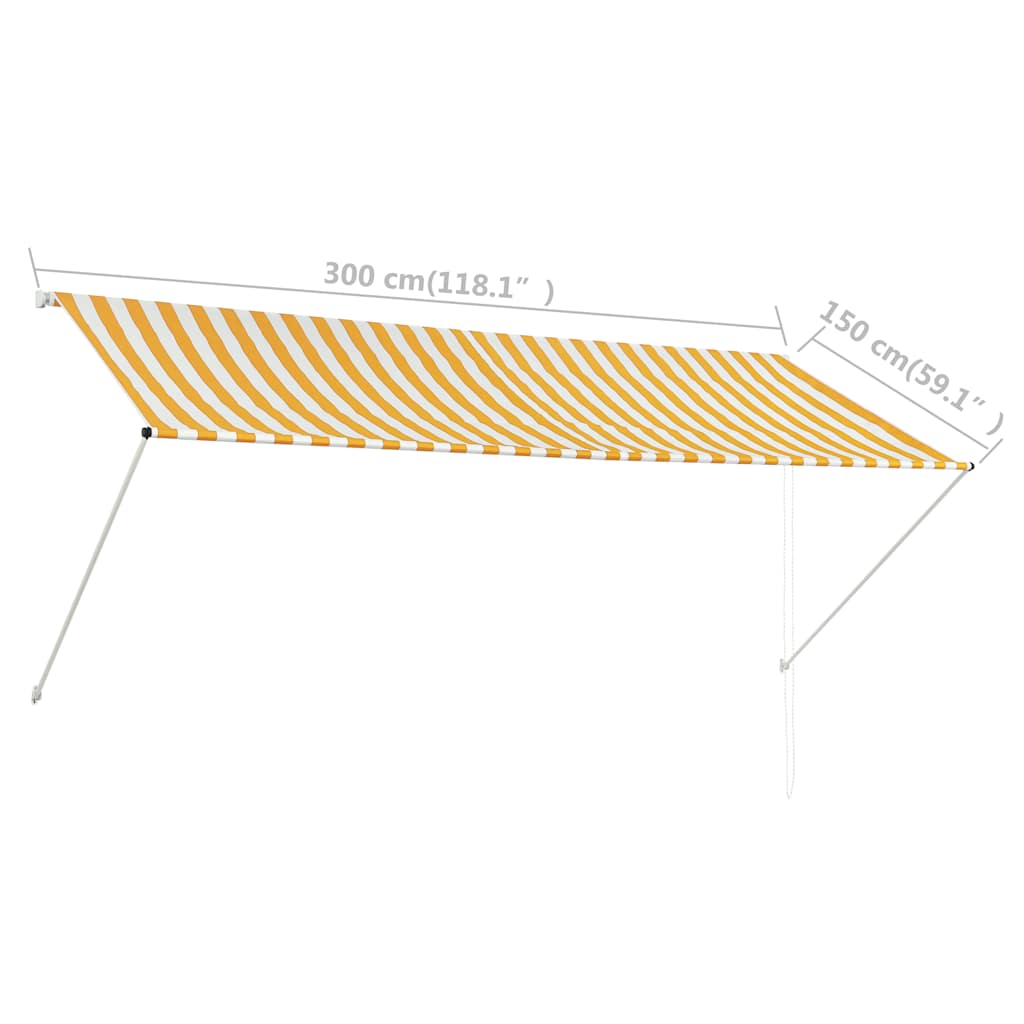 Sisäänkelattava markiisi 300x150 cm keltainen ja valkoinen