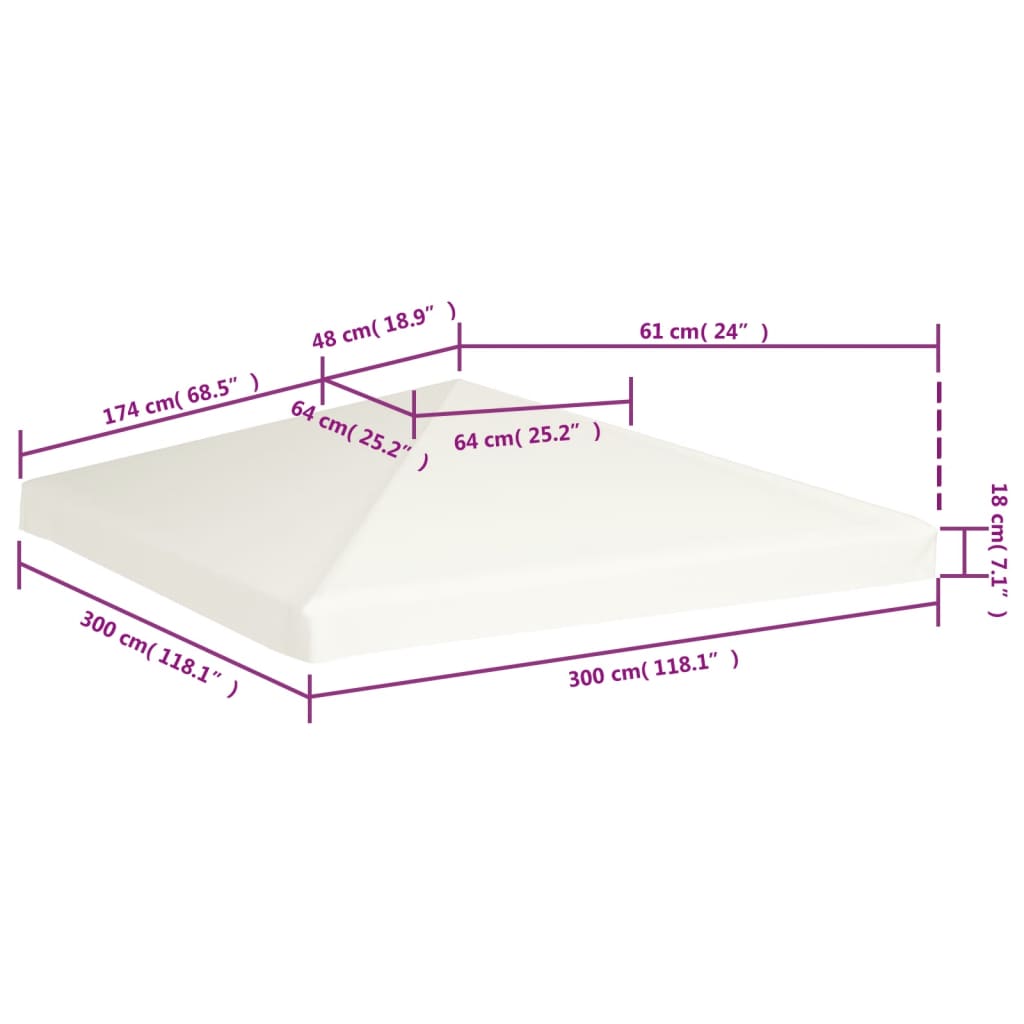 Huvimajan katto 310 g / m² 3x3 m kermanvalkoinen