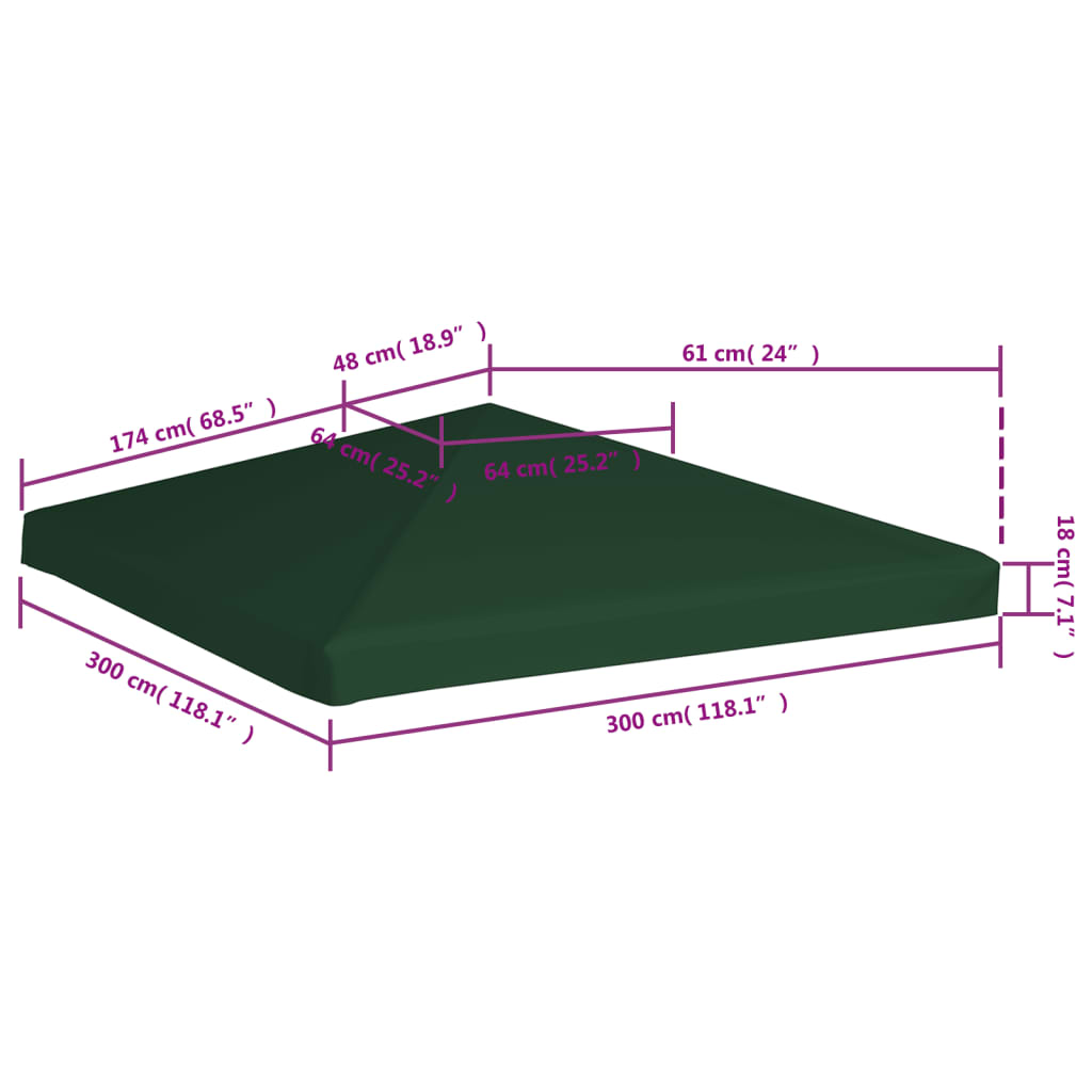 Huvimajan katto 310 g / m² 3x3 m vihreä