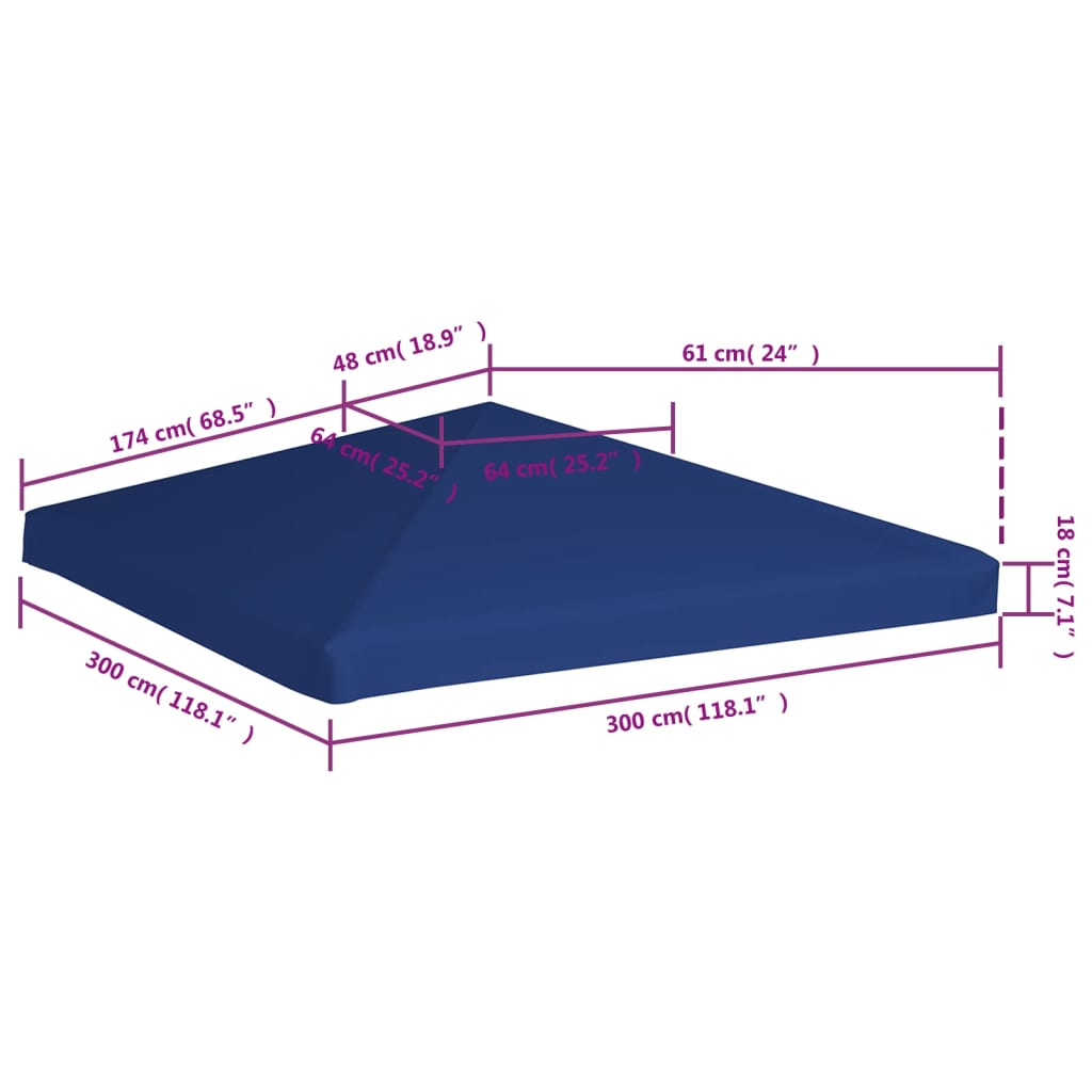 Huvimajan katto 310 g / m² 3x3 m sininen