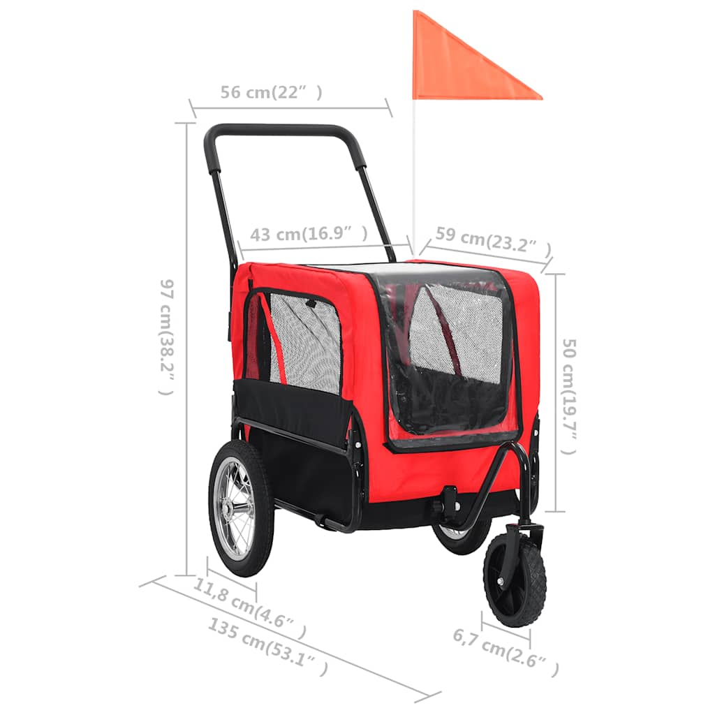 2-in-1 pet cart for bike/jogger red and black