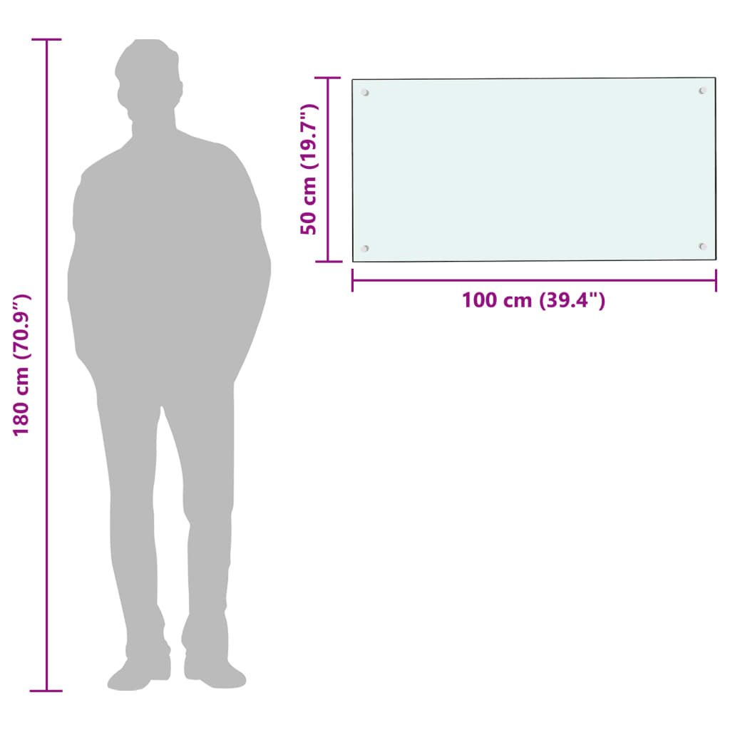 vidaXL Keittiön roiskesuoja valkoinen 100x50 cm karkaistu lasi