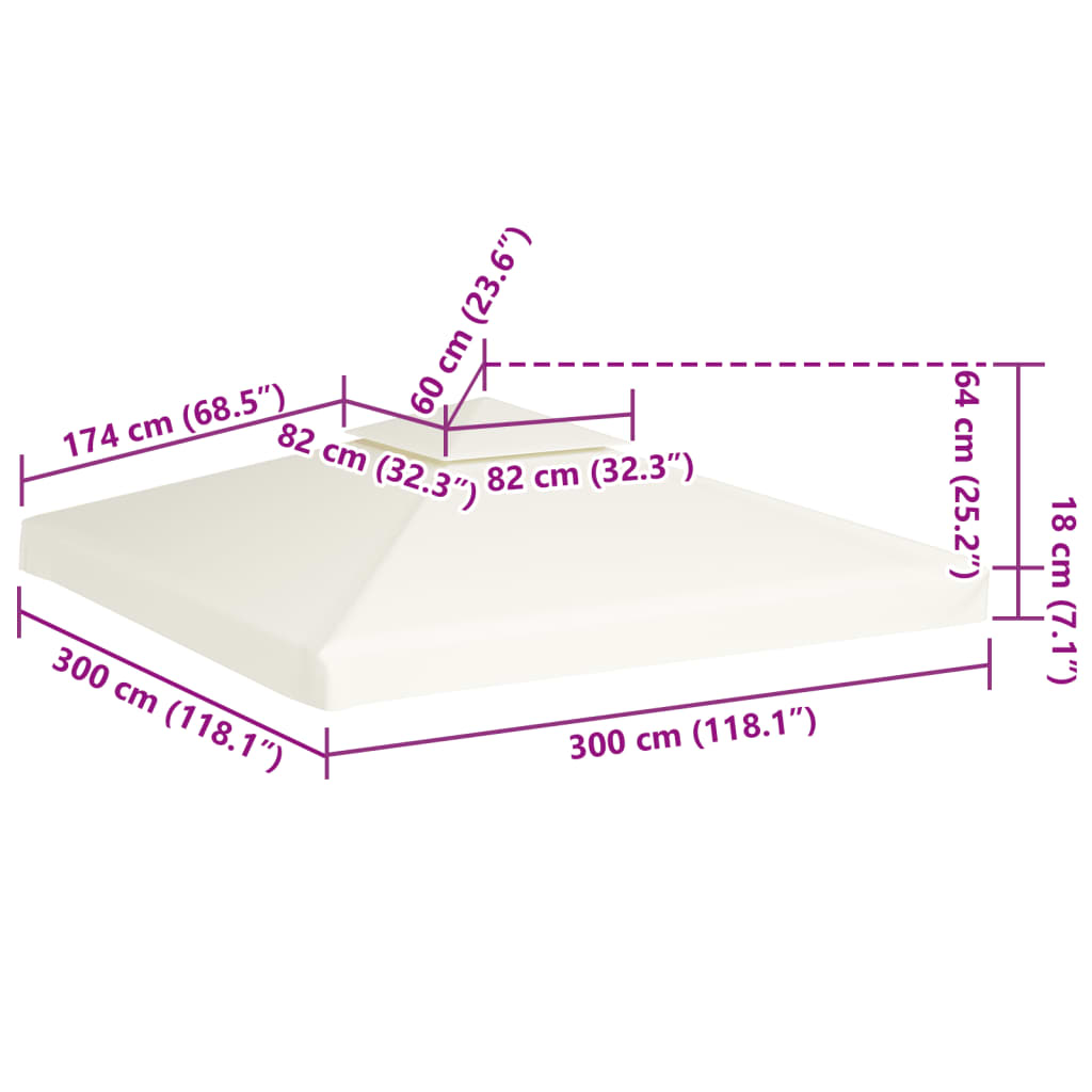 Huvimajan vaihtokatto 310 g/m² Kermanvalkoinen 3 x 3 m