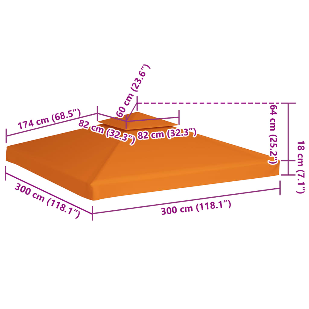 Huvimajan vaihtokatto 3 x 3 m kangas 310 g/m² oranssi