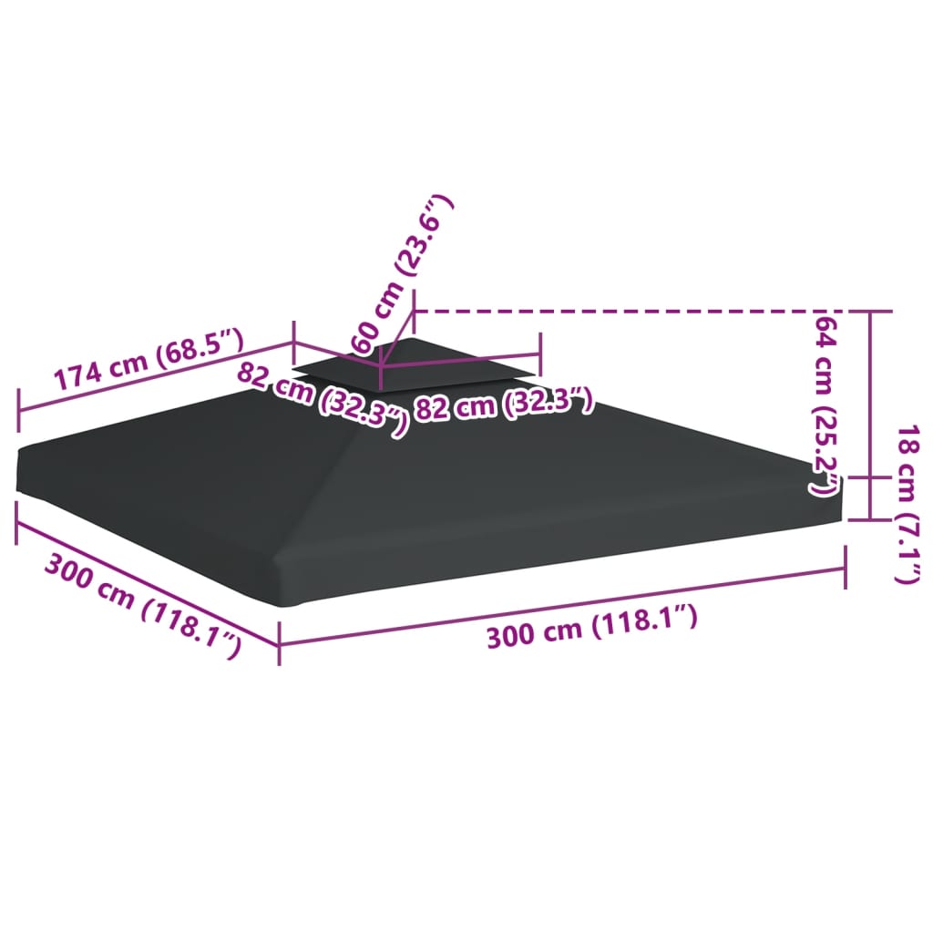 Huvimajan vaihtokatto 310 g/m² Tummanharmaa 3 x 3 m