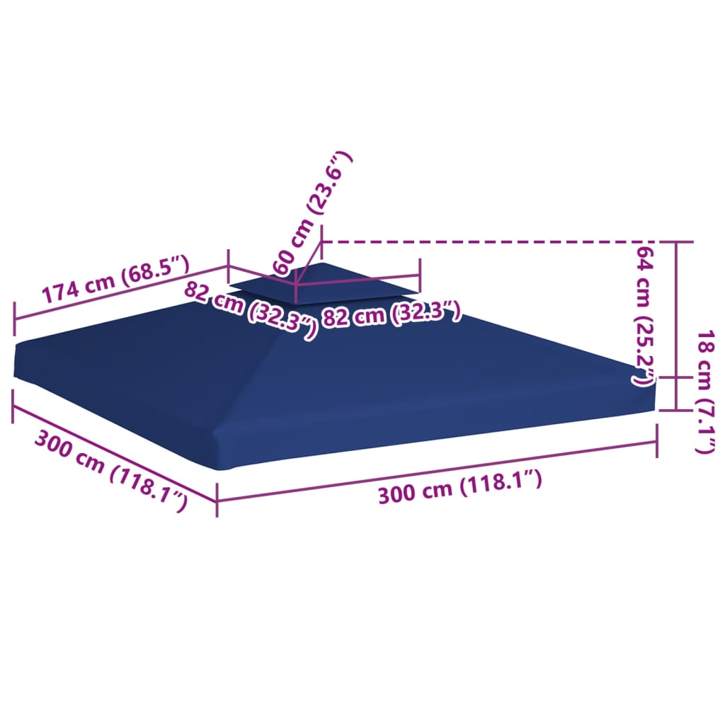 Huvimajan vaihtokatto 310 g/m² Tummansininen 3 x 3 m