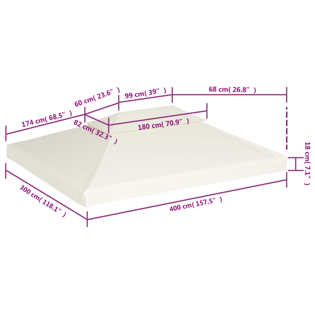 Huvimajan vaihtokatto 310 g/m² kermanvalkoinen 3 x 4 m