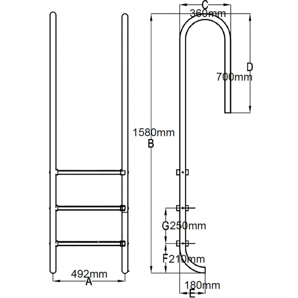 Uima-altaan tikkaat 3 askelmaa 120 cm ruostumaton 304 teräs