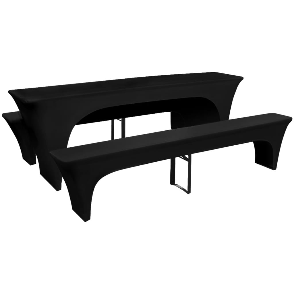 3 Protective Fabrics for Beer Table and Benches Black 220 x 70 x 80 cm