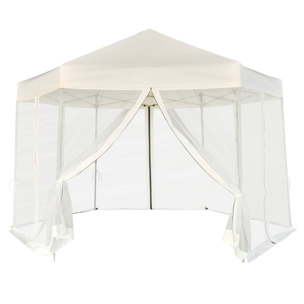 Pop-up tent with 6 side walls hexagonal 3.6x3.1 m cream