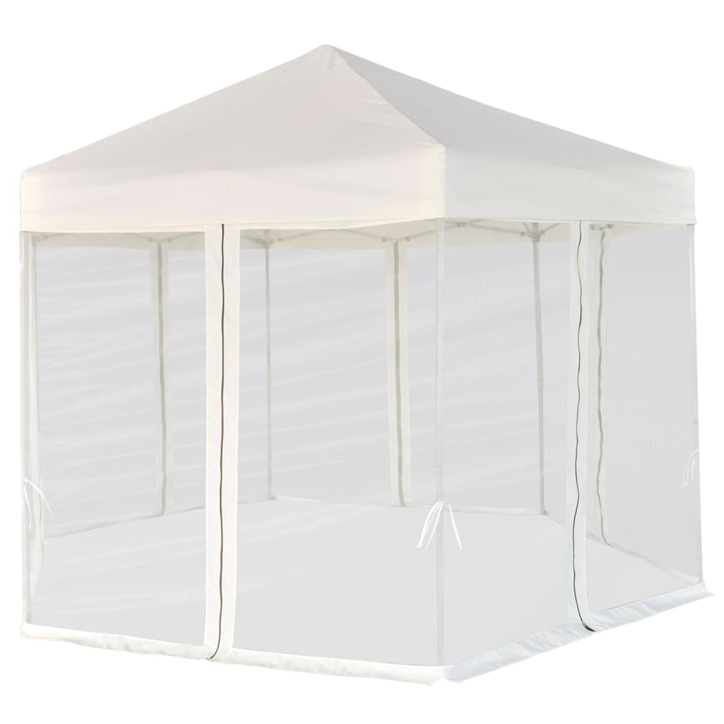 Pop-up tent with 6 side walls hexagonal 3.6x3.1 m cream