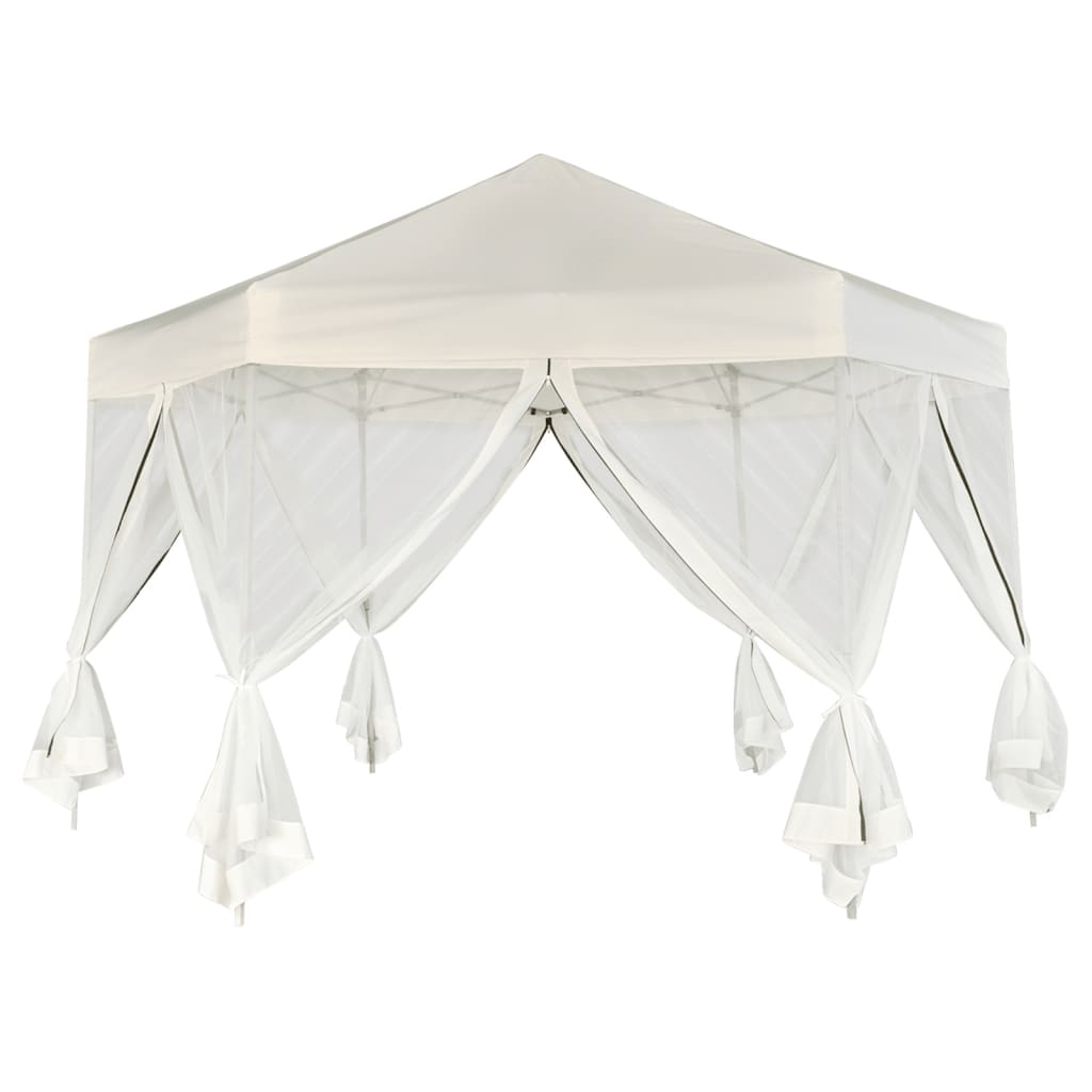 Pop-up tent with 6 side walls hexagonal 3.6x3.1 m cream