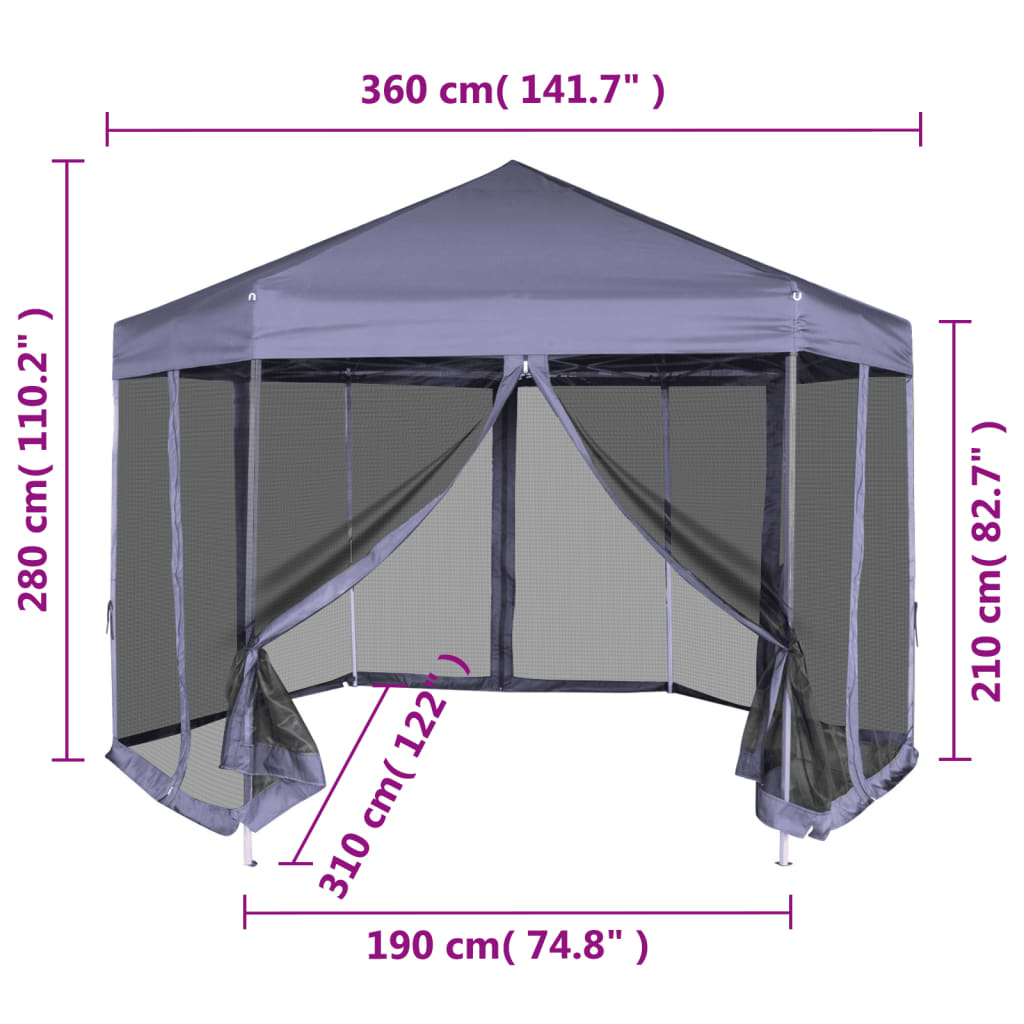 Hexagonal Pop-up Party Tent 6 Walls Blue 3.6x3.1 m