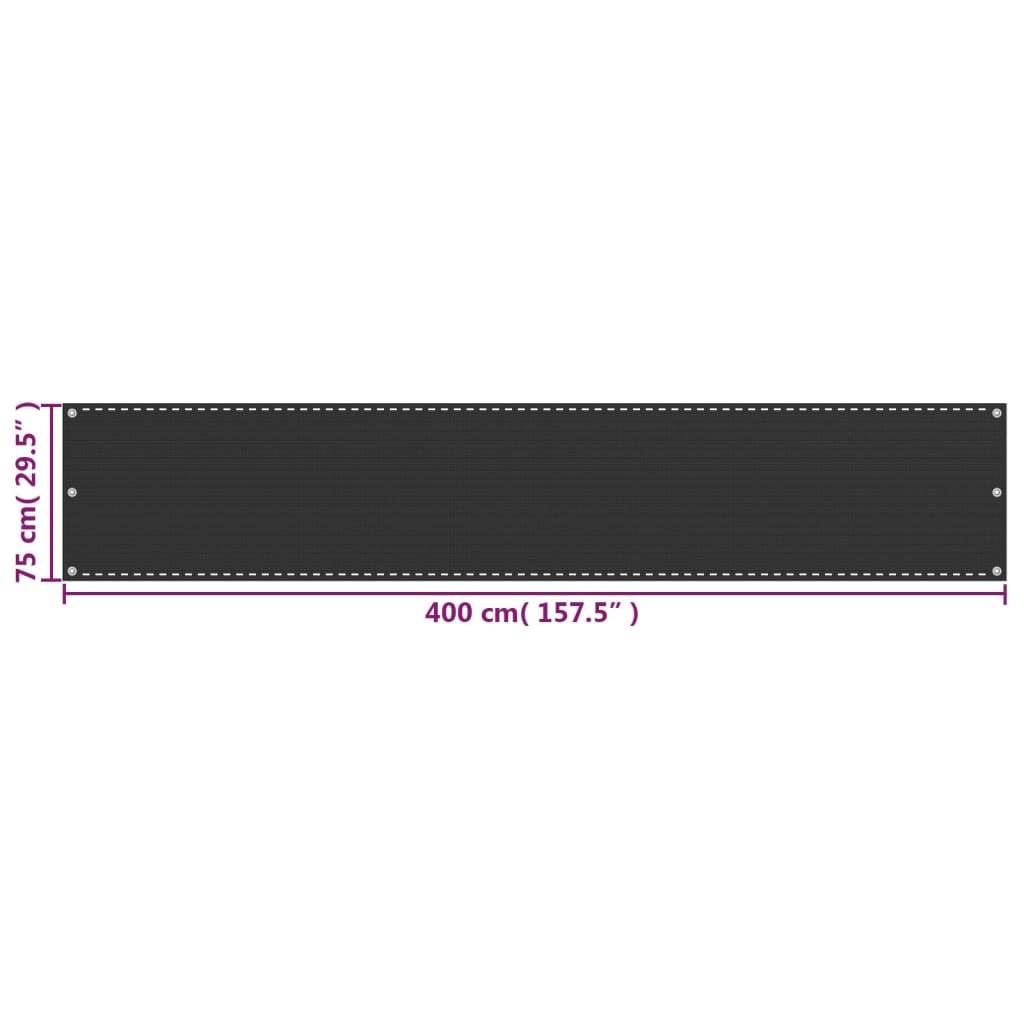 Parvekkeen Suoja HDPE 75x400 cm Antrasiitti