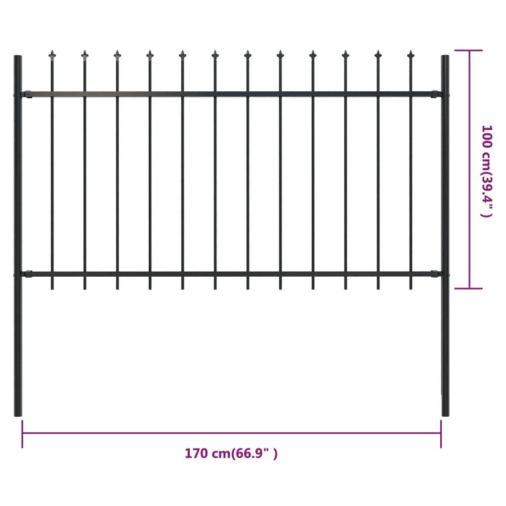 Puutarha-aita keihäskärjillä 1,7x1 m teräs musta