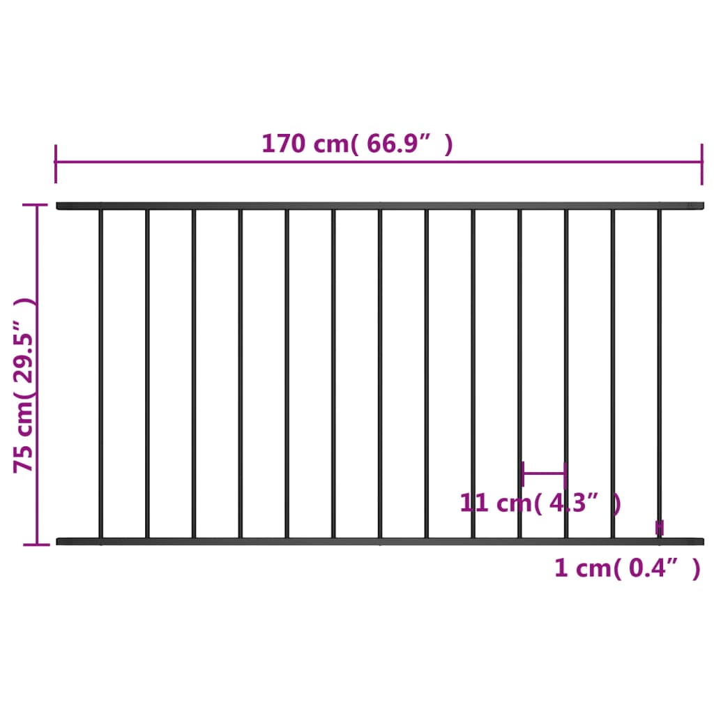 Aitapaneeli jauhemaalattu teräs 1,7x0,75 m musta