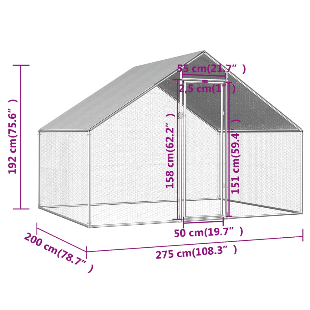 Ulkotilan kanahäkki galvanoitu teräs 2,75x2x1,92 m