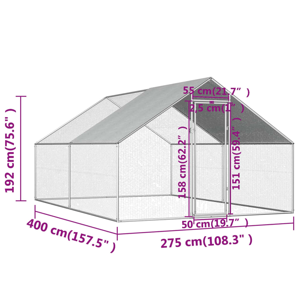 Ulkotilan kanahäkki galvanoitu teräs 2,75x4x1,92 m