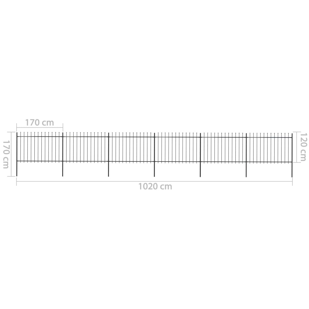 Puutarha-aita keihäskärjillä 10,2x1,2 m teräs musta