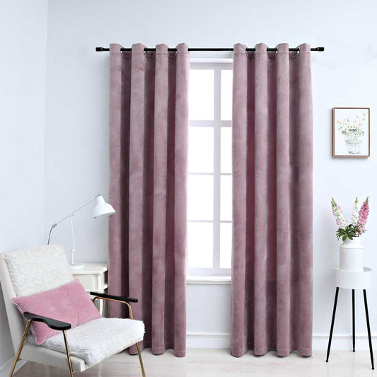 Pimennysverhot renkailla 2 kpl sametti pinkki 140x175 cm