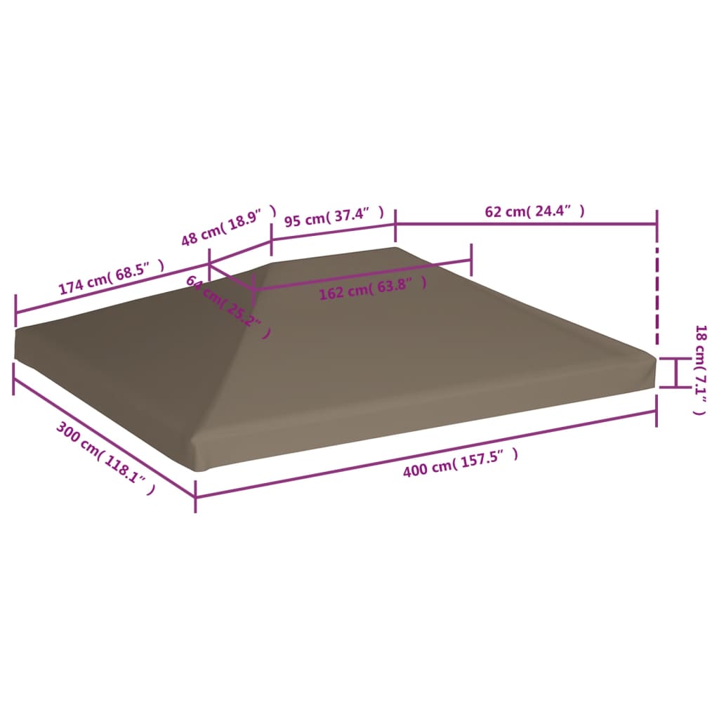 Huvimajan katto 310 g/m² 3x4 m harmaanruskea