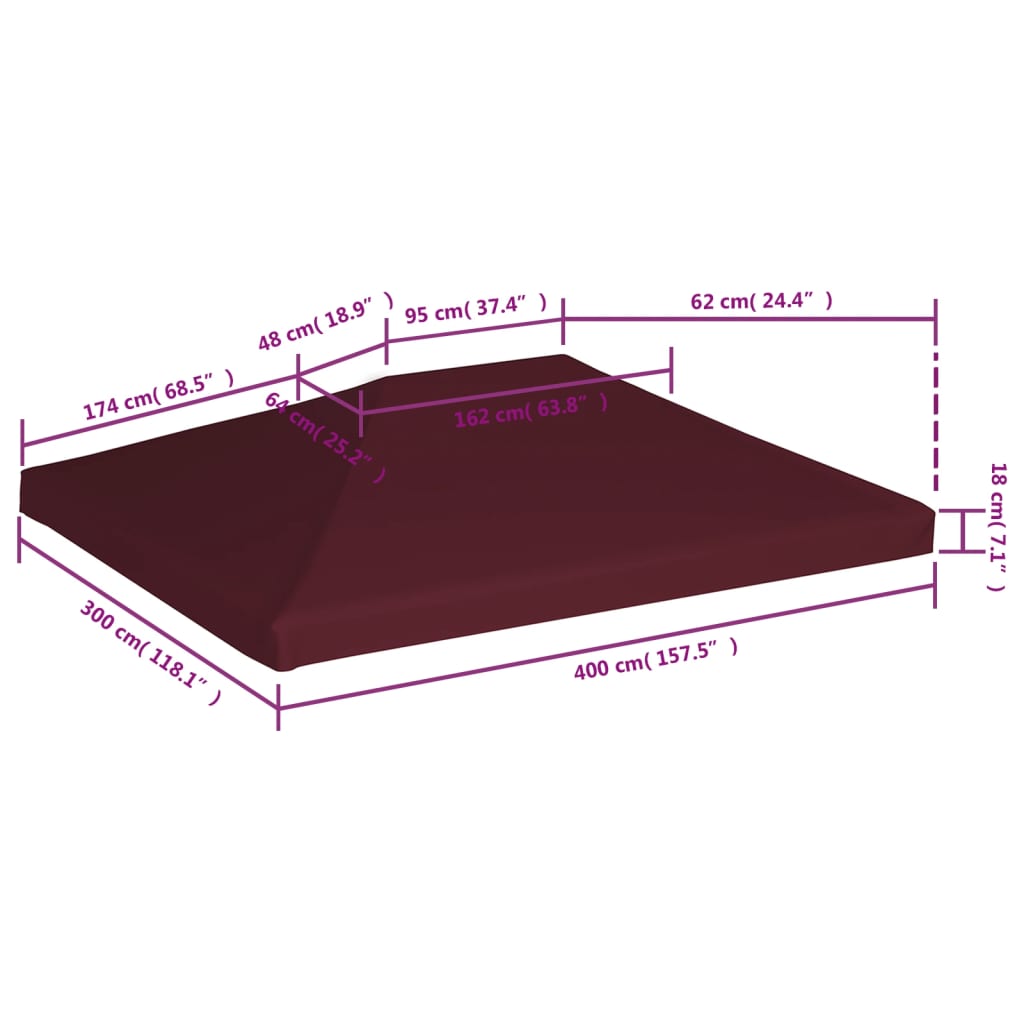 Huvimajan katto 310 g/m² 3x4 m viininpunainen