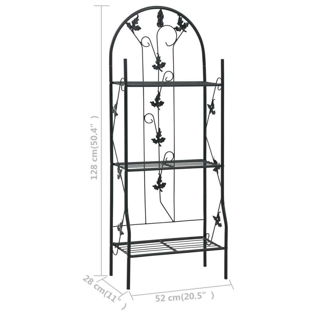 3-kerroksinen kukkateline musta 52x28x128 cm rauta