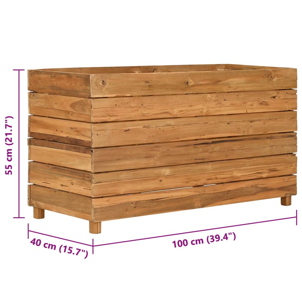 Korotettu kukkalaatikko 100x40x55 cm kierrätetty tiikki/teräs