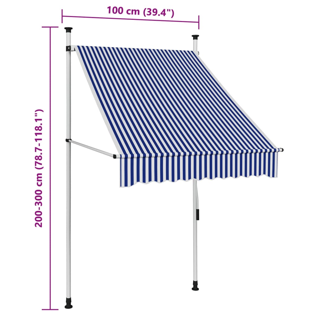 Einziehbare Markise 100 cm blau-weiß gestreift