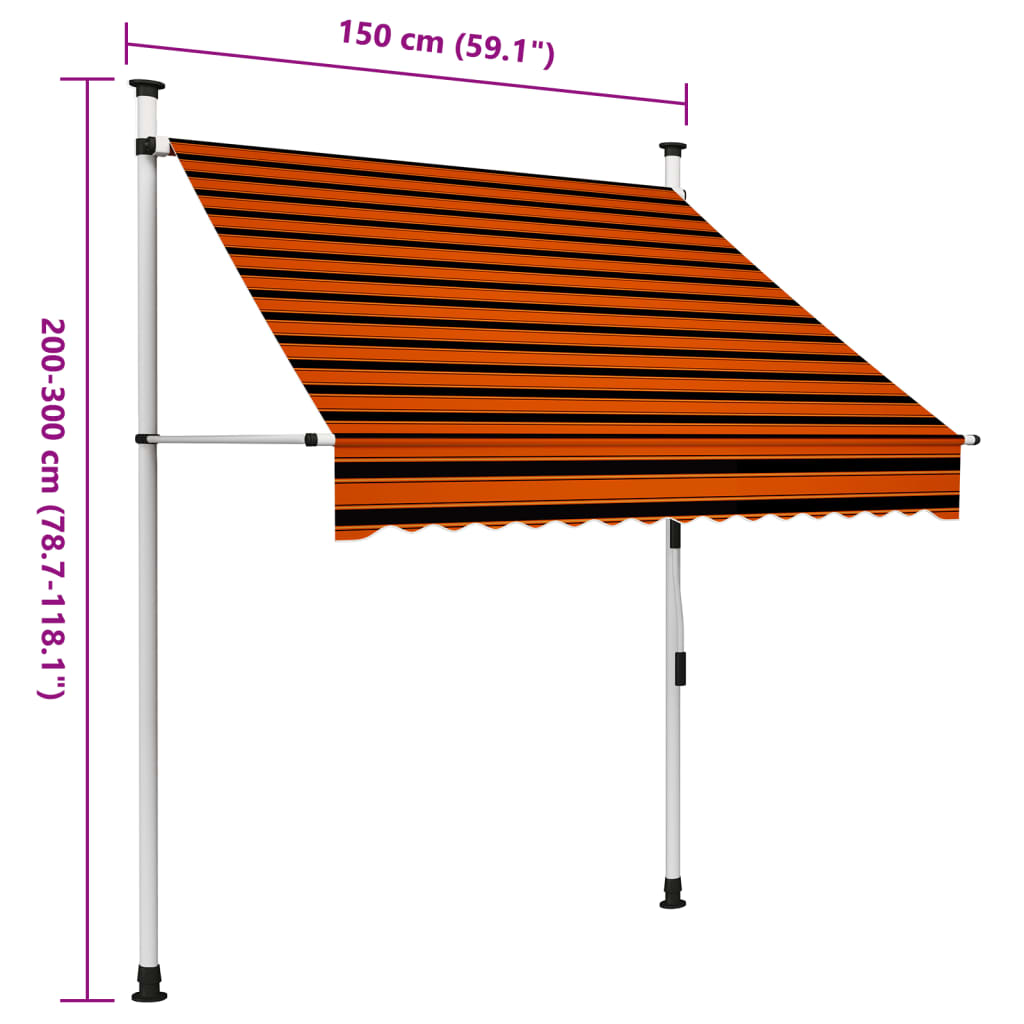 Sisäänkelattava markiisi 150 cm oranssi ja ruskea