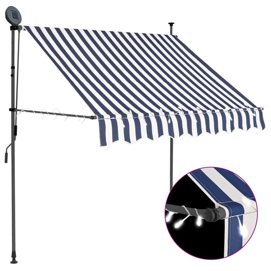 Retractable awning with LED lights 100 cm blue/white