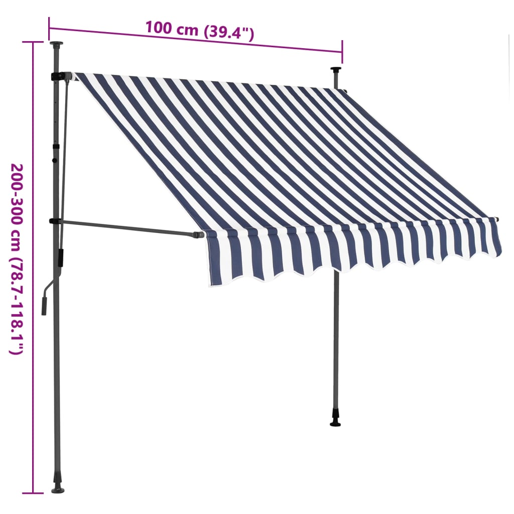 Retractable awning with LED lights 100 cm blue/white