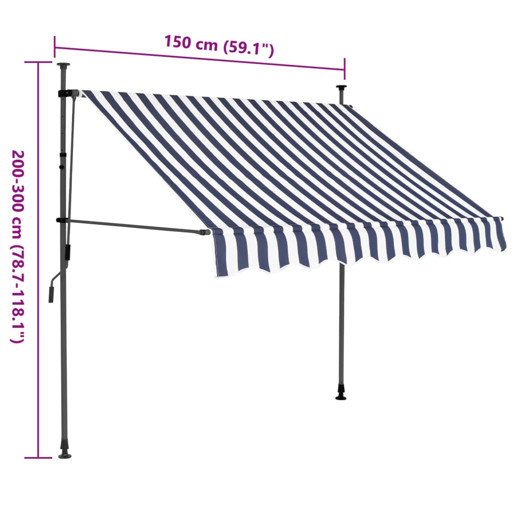 Retractable awning with LED lights 150 cm blue/white