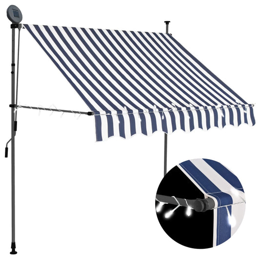 Retractable awning with LED lights 200 cm blue/white