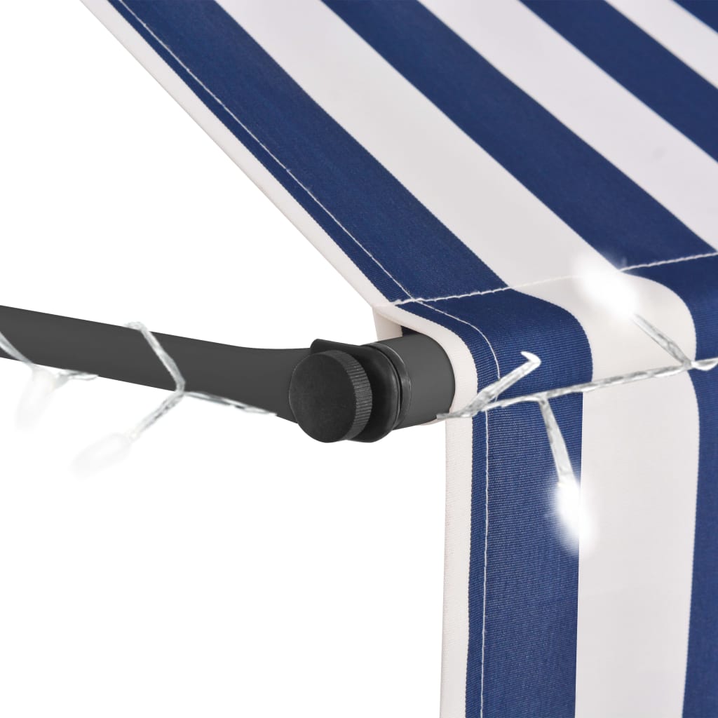 Retractable awning with LED lights 200 cm blue/white