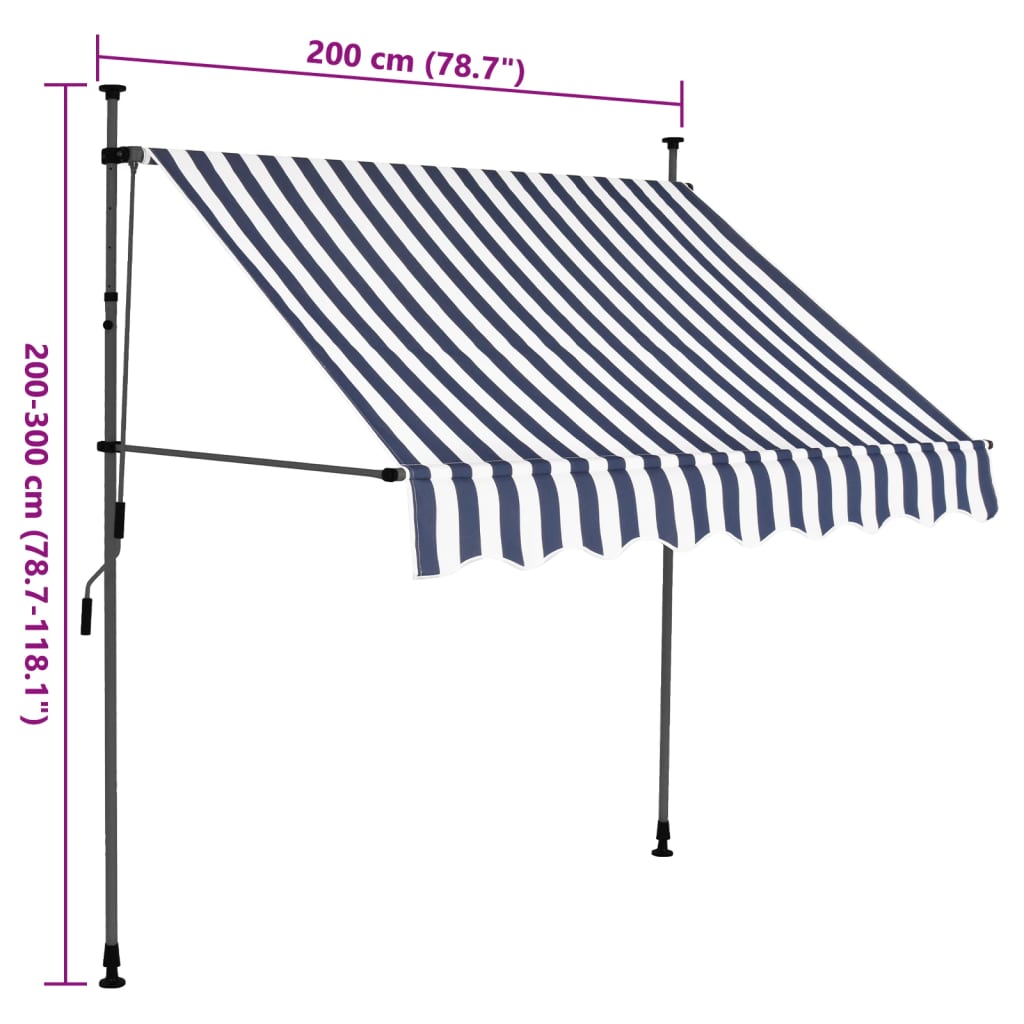 Retractable awning with LED lights 200 cm blue/white